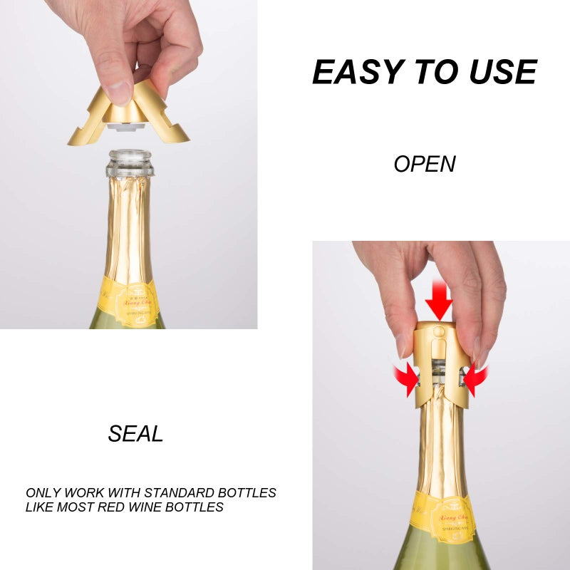 OWO Champagne Bottle Stoppers Stainless Steel, Reusable Champagne Cork & Saver Stopper, Leak Proof Prosecco & Sparkling Wine Plug, Bubble Retention Protectionï¼ˆGold, 2 Packï¼‰ - Image 3